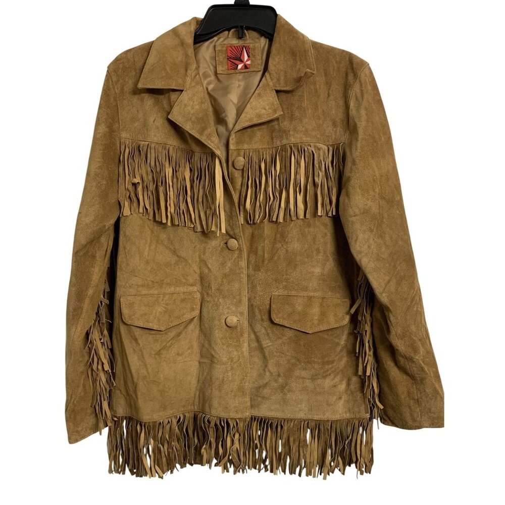 Vintage Marlboro‎ Miles L Leather Suede Fringe Western Coat Jacket Lined 90s